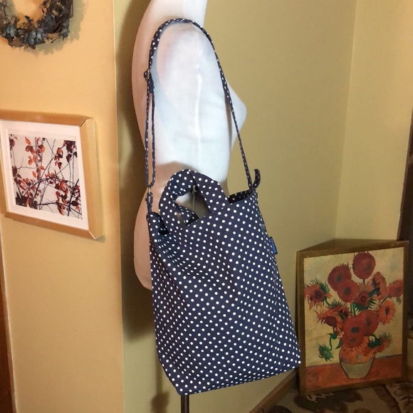 BAGGU Duck Tote Shoulder Crossbody Handle Tote PolkaDot Blue White Classic NEW - Picture 4 of 16